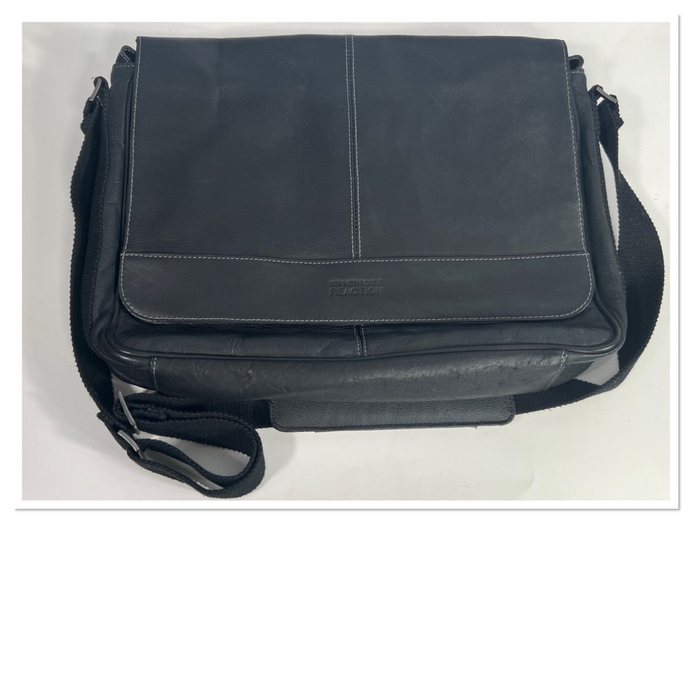 Kenneth Cole Leather and Canvas Crossbody Messenger Laptop Bag